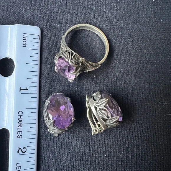 Elegant Amethyst and Sterling Silver Ring and Clip-on Earring Set - Picture 7 of 7